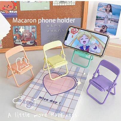 4 piezas Soporte de teléfono portátil y lindo en forma de silla, decoración de escritorio, regalo creativo