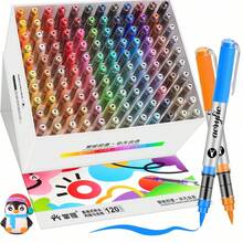 新品发布 - Grasp 120色马克笔，Grasp 120色盒装，亚克力马克笔，含液体墨水的亚克力马克笔，鲜艳的可分层无味涂鸦笔。办公、学习、绘画用品，高级马克笔套装。软头，适用于岩石、木材、塑料、织物绘画和DIY工艺品，返校季 - 彩色 - 查看 8