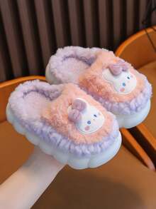 1 Pair Cute Cartoon Plush Anti-Slip Warm Indoor Baby Slippers, Suitable For Adorable Home Outfit, Winter - Watermelon Pink - View 2