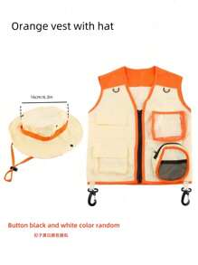2 pièces Gilet multifonctionnel pour enfants de 3 à 8 ans avec chapeau, style multicolore, tissu respirant et séchage rapide, poches multiples (facile à ranger), avec crochets (facile à accrocher divers outils), convient aux passionnés de sports pour enfants, aventures en plein air, activités scolaires