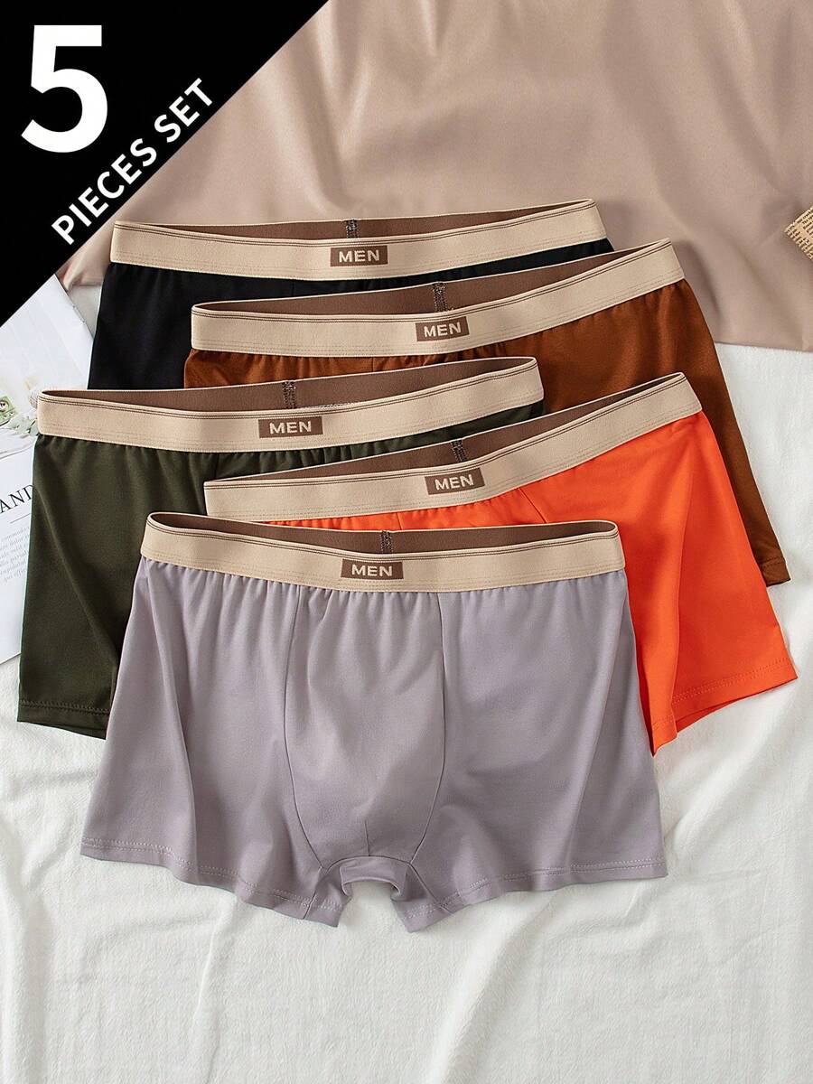 5pcs/Pack Teen Boys' Boxer Briefs, Mid-Rise Trunks For Boys Aged 12-18 Years Old