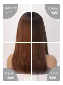 16 英寸渐变棕色齐肩直发合成耐热纤维假发，棕色波波头假发，带刘海，适合女性日常聚会和圣诞装扮 - 漸層棕色 - 查看 5