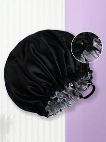 Gorro de satén, gorro de seda, gorro para dormir para mujeres/hombres - Gorro de satén reversible y ajustable extra grande para el cabello rizado y natural - Negro - Ver 2