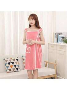 1pc Women Bath Towels(SIZE:80cm*135cm), Girls Wearable Fast Drying Bathing Beach Spa Bathrobes Wash Clothing, Shower Bath And Gym Towel,Super Soft Coral Fleece Bath Towel With Pockets,Women's Bath Towel Set, Wearable Bath Towel With Pocket, Super Soft Adjustable Bath Robe For Bathroom Beach Swimming Changing Clothes,School,Back To School,Travel,Travel Essentials,Home Essentials,Towel,Skin Care