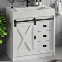31" Farmhouse Bathroom Vanity With Sink Combo, Freestanding Cabinet With 2 Drawers & Sliding Barn Door, Small Bathroom Storage, White/Grey/Dark Grey/Dark Oak - 白色 - 查看 1