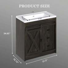 31" Farmhouse Bathroom Vanity With Sink Combo, Freestanding Cabinet With 2 Drawers & Sliding Barn Door, Small Bathroom Storage, White/Grey/Dark Grey/Dark Oak - Dark Oak - 查看 2