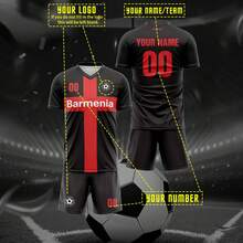 Camiseta de fútbol personalizada del Bayer Leverkusen con gráficos personales, logotipo, nombre y número, unisex, transpirable y de secado rápido, adecuada para entrenamiento de bádminton, voleibol y fútbol - Multicolor - Ver 1
