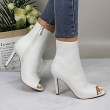 Womens Peep Toe Stiletto Booties Side Zipper High Heel Open Toe Ankle Boots CHARLIE-212 - 白色 - 查看 4