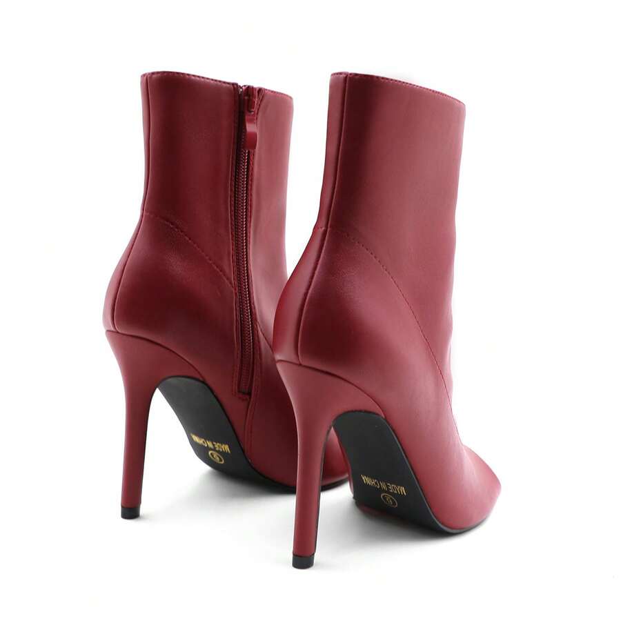 Womens Peep Toe Stiletto Booties Side Zipper High Heel Open Toe Ankle Boots CHARLIE-212 - 葡萄酒 - 查看 1