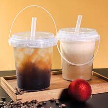 34-Ounce Reusable Plastic Cups With Lids And Straws (5/10 PCS) – Ideal For Iced Beverages, Fruits, Ice Storage, Suitable For Parties, Festivals, And Daily Use - trong suốt - Xem 6