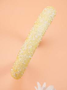 1pc Girls' Yellow Crystal Headband, Fashionable Thick & Wide Headband Suitable For Daily Wear And Gatherings