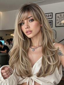 22-Inch Medium To Long Curly Hair WHIMSICAL Long Wavy Mix Brown Highlight Wigs Natural Heat Resistant Hair Synthetic Wig For Women Suitable For Daily Use, Gatherings, And Commuting