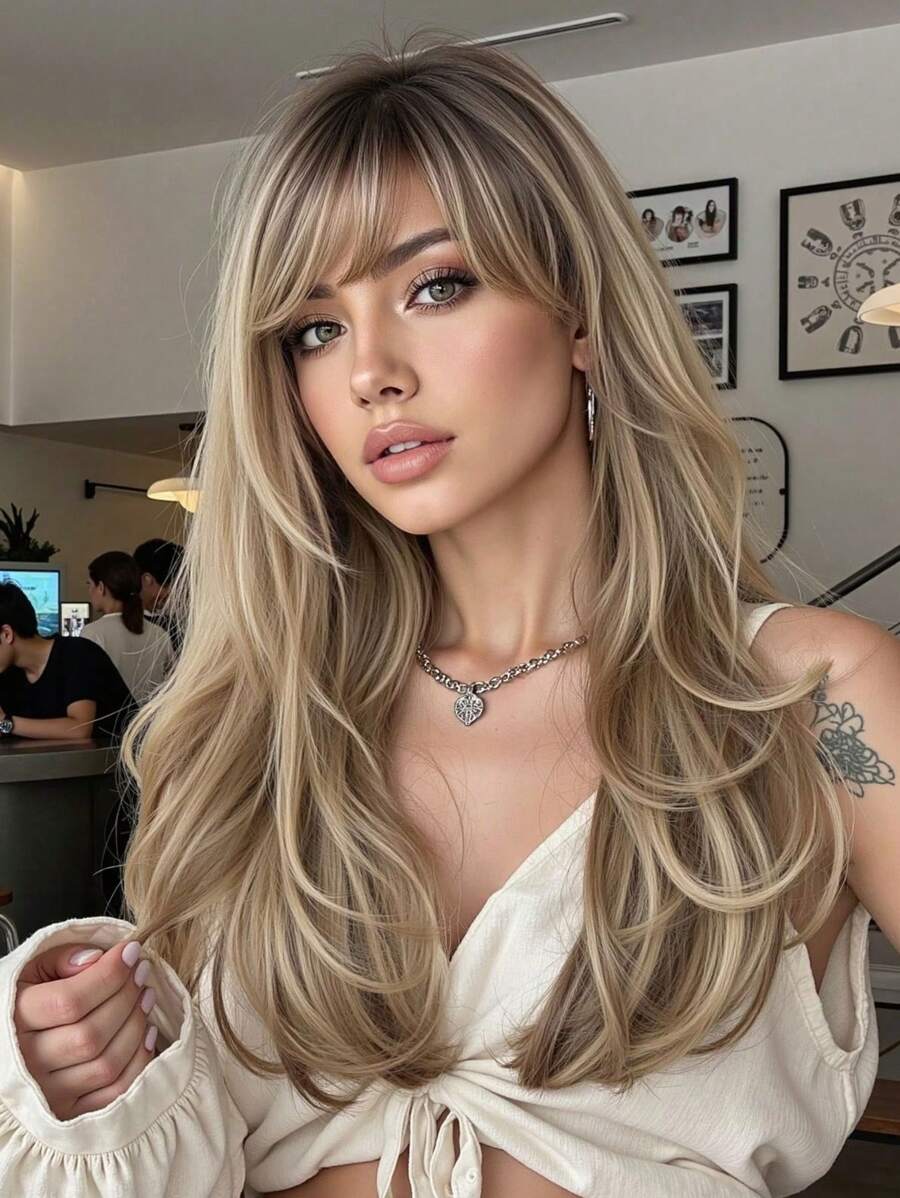 22-Inch Medium To Long Curly Hair WHIMSICAL Long Wavy Mix Brown Highlight Wigs Natural Heat Resistant Hair Synthetic Wig For Women Suitable For Daily Use, Gatherings, And Commuting