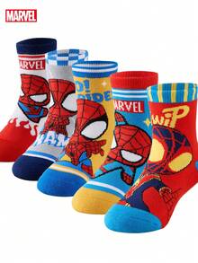 Marvel 5双装儿童短袜，超级英雄卡通透气男童袜 - 彩色 - 查看 1