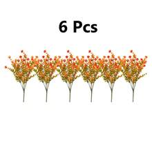 6/12 Packs Decorative Artificial Fall Flowers Durable UV Resistant Autumn Faux Plastic Plants Reusable Yellow Greenery Plant For Home Wedding Garden Fireplace Outdoor Decoration