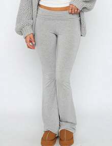 Women's Flare Skinny Pants Fold Over Leggings Stretch Bootcut Bell Bottom Slim Fit Yoga Pants Y2k Joggers - 淺灰色 - 查看 2