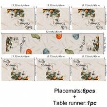 Un conjunto de 4/6 manteles individuales y 1 pieza de camino de mesa, con diseños de calabaza de otoño y hojas de arce. Manteles, individuales y decoraciones para platos adecuados para la cocina, decoración del hogar en estilo rural y reuniones familiares. Apropiado para cenas, fiestas, reuniones y regalos festivos, es una opción ideal para regalos de otoño. - Multicolor - Ver 15