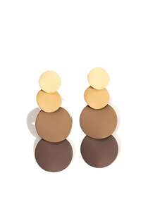 一对时尚夸张渐变圆形吊坠耳环 - 咖啡棕 - 查看 4