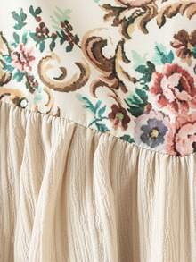 Girls' Casual Elegant Vintage Square Neck Puff Sleeve Floral Print A-Line Dress, Spring/Autumn