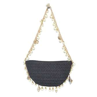 Summer Vacation Style Straw Woven Pearl Women's Shoulder Bag, Acrylic Shell Handbag
