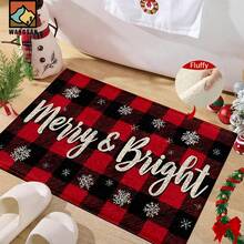 1set/1pc/2pcs Merry & Bright Pattern Bathroom Anti-Slip Mat, Made Of Artificial Cashmere Material With Fluffy Decoration, Suitable For Doors, Bathrooms, Kitchens And Other Occasions, Machine Washable, Non-Slip, Christmas Decoration, Can Be Given As A Gift To Friends, Men And Women