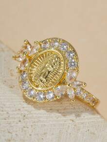 1枚优雅圣母玛利亚立方氧化锆镶嵌戒指，适合女性，嘻哈风格，日常佩戴，情侣首饰