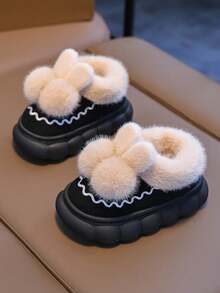 1 Pair Soft Plush Double Ball Kids Slippers - Warm Comfortable Indoor Winter Shoes For Boys And Girls, Cute And Cozy Home Slippers, Children Indoor Shoes With Soft Cushion