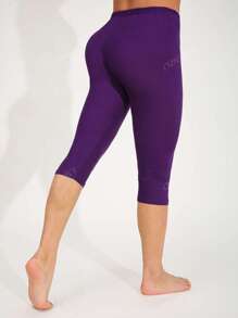 Women's Casual Elastic Sports Leggings, Soft & Comfortable Brushed Solid Color Tights For Fitness, Workout, Running, Home Exercise, Yoga, Outdoor, Beach, Party, Walking, Cycling, Capri Length