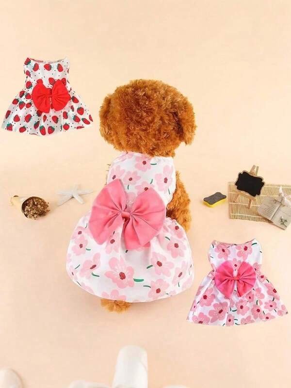Summer Princess Dog Dress For Small Medium Dogs - Cute Printed Bowknot Lace Pet Skirt | Fashionable Puppy Apparel For Poodle Chihuahua & Small Breeds