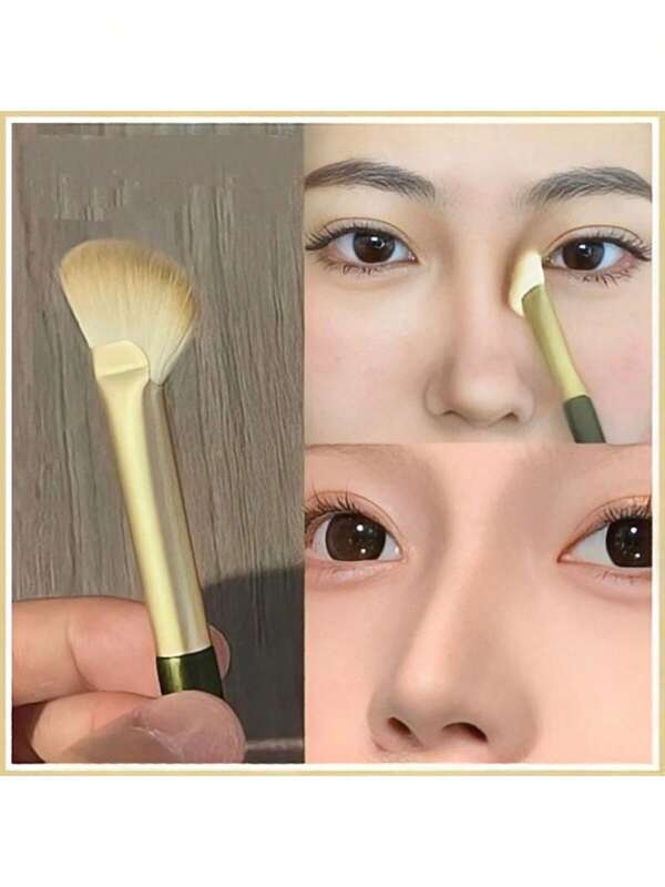 1pc White Half-Fan Shaped Nose Shadow Brush, Contour Brush, Highlighter Brush, Eyeshadow Brush, Crescent Shaped Angled Nose Bridge Shaping Makeup Brush, Soft Hair Single Brush