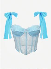 Women's Lace Up Corset Top Sleeveless Tie Strap Clubwear Bustier Crop Top - Blue - View 6