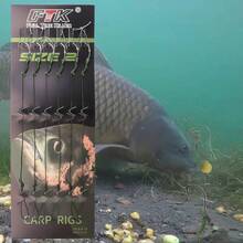 FTK 22cm 6pcs Leader Carp Fishing Hooks Hair Equipment With Line 30-60lb 2/4/6/8 # Europe Feeder Group Carp Hook Accessories