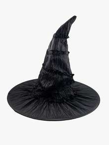 1pc Women's Black Witch Hat, Funny Party Costume Accessory, Wrinkled Witch Hat For Holiday Performance - Solid Color Lace Witch Hat - View 3