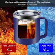 Termo para Cafe de Acero Inoxidable 14OZ,Taza Termica de Asa de 400ML,con Tapa Hermética,2-Pajita y 2-Cepillo de Limpieza,Taza Termica Frio y Caliente Portátil,Vaso de Viaje para Cafe,Té,Agua y Bebidas - AZUL - Ver 10