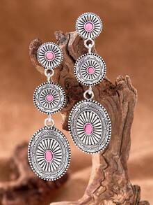 MONLOTTI 1pair Women's New Boho Jewelry,Vintage Western Cowgirl Style Jewelry,Inlaid Red Turquoise Totem Carved Alloy Pendant Women's Earrings,Woman Gift,My Orders Recently Purchased