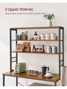 Kitchen Storage Rack, Coffee Bar, Baker's Rack, Total 6 Shelves And 6 Hooks, For Microwave, Steel Frame, Industrial, 40 X 100 X 167 Cm, Rustic Brown And Black - 鏽棕色 - 查看 3