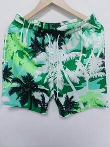 Men's Quick Dry Hawaiian Print Casual Beach Shorts With Drawstring Waistband, Perfect Choice For Summer Outing
