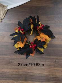 1 pieza Anillo de vela artificial de hoja de arce de Acción de Gracias con bayas y calabaza, decoración floral realista de vid de otoño para puerta, centro de mesa, decoración del hogar de cosecha