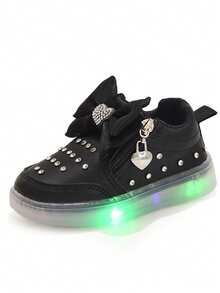 MGO Kidss MGO Kids 2025 Wiosna i Jesień Nowe Buty Księżniczki z Kokardką i Kryształkami, Buty Płaskie, Buty Studenckie, Buty Dziecięce w Wieku 1-6 Lat, Buty Codzienne, Buty Sportowe, Buty Świecące