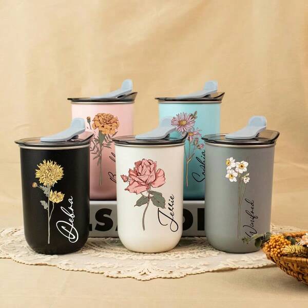 1pc Custom Stainless Steel Travel Mug - Double Insulated Coffee Mug With Personalised Name Option, Cold Drink Mug | Elegant Mist Finish | Double Insulated, Coffee Mug, ,Reusable,Multi-Functional,Ornamental,Stylish,Exquisite,High-Quality,Custom,Personalized,Unique,Ideal Gifts For Him,Ideal Gifts For Her,Her,Boyfriend,Girlfriend,Dad,Mom,Family,Friends,Son,Daughter,School Students,Workers,Kids,Office,Tea Room,School,Home