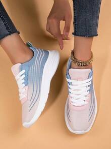 女士运动鞋女款慢跑休闲跑步鞋健身鞋透气网眼时尚轻便网球健身鞋日常百搭 - 粉色 - 查看 1