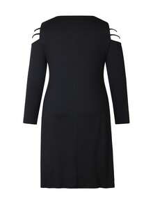 Plus Size Women's Zip Front Off Shoulder Casual Long Sleeve Dress, Casual Long Sleeve Dress, Suitable For Spring And Autumn Wear, Autumn Clothing, Autumn Women's Dress, Black Long Dress, Homecoming Dress