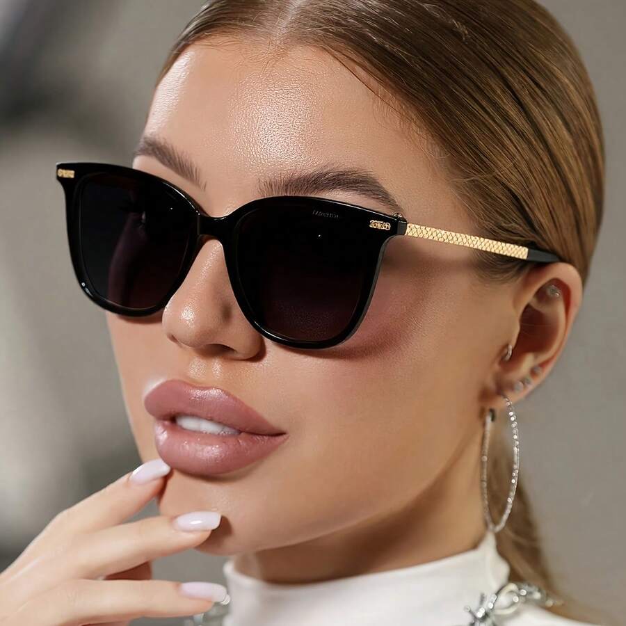 Vintage-Style Oval Fashionable Glasses For Ladies - Lightweight Polycarbonate Frame With Decorative Lenses, European Metal Hinge Design, Suitable For Both Casual And Formal Occasions To Wear - màu đen - Xem 1