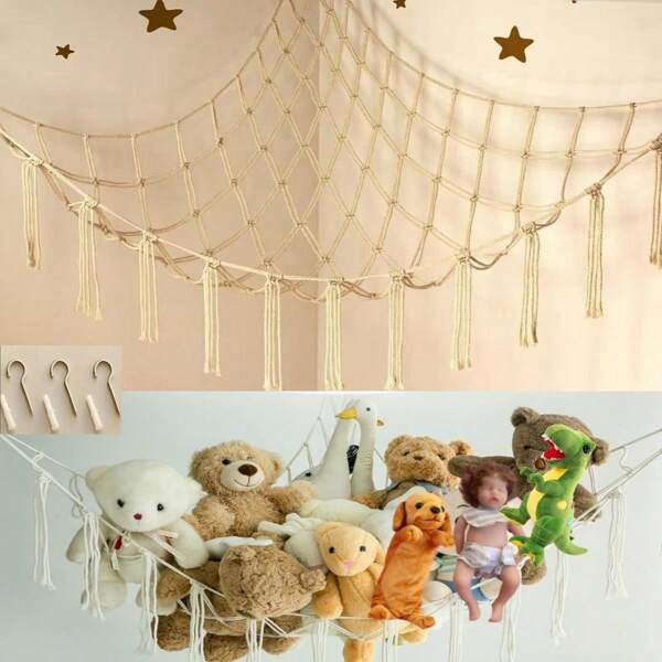 Triangle Toy Net Plush Toy Storage Corner Hanging Rope Hand-Woven Toy Hammock(1PC)