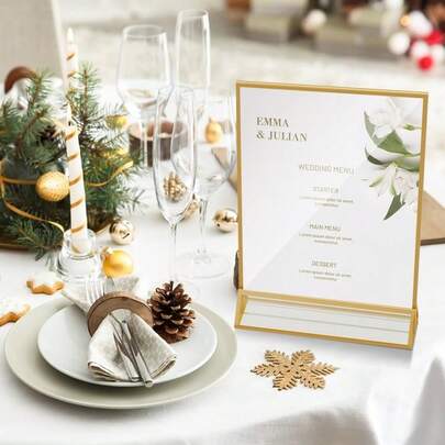 6pcs Acrylic Sign Holder With Gold Frame And Vertical Stand, 4X6" (10X15cm) - Transparent Dual-Sided Table Menu Display Stand For Wedding Table Numbers, Restaurant Signs, Photos And Art Exhibition