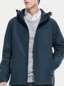 CAMEL CROWN Jacket Men's And Women's Three-In-One Detachable Windproof And Waterproof Plus Velvet Thickened Mountaineering Clothing - Deep Blue - View 2