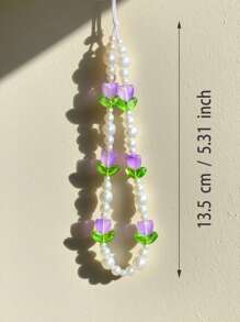 1 件简约郁金香花朵装饰手机壳吊坠腕带包饰，日常配饰手机挂绳相机带