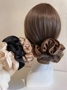 1 szt./2 szt./3 szt./4 szt. jedwabiste satynowe gumki do włosów w kolorze czarnym/brązowym/khaki, modne, uniwersalne, wysokiej jakości, eleganckie, proste i minimalistyczne, w jednolitym kolorze, odpowiednie na co dzień, dojazdy do pracy, wakacje, kucyk, kok, mycie twarzy, makijaż, pasujące do stroju gumki do włosów