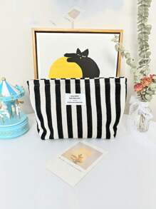 1Pc Stripe Canvas Makeup Bag Stripe Cosmetic Bag Waterproof Women'S Cosmetic Bag Portable Canvas Travel Toiletries Storage Bags Makeup Case Clutch Purse Handbags Small Bag Storage Makeup Case,Travelling Bags For Ladies,Pencil Case Daily Big Large Capacity Makeup Brushes Travel Toiletry Bag Organizer Make Up Bag Makeup Bag Storage Makeup Organizer Makeup Case Makeup Travel Toiletry Organizer Essentials Gifts Storage Zipper Accessories Nail