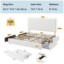 Allewie Full/Queen/King Size Storage Bed Frame, Vertical Channel Tufted Adjustable Headboard, Velvet Upholstered Platform Bed With 4 Oversized Underbed Drawers, Wooden Slats Support, No Box Spring Needed, White - trắng - Xem 10